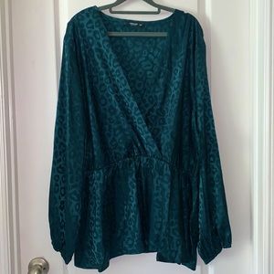 Shein green satin peplum leopard print blouse